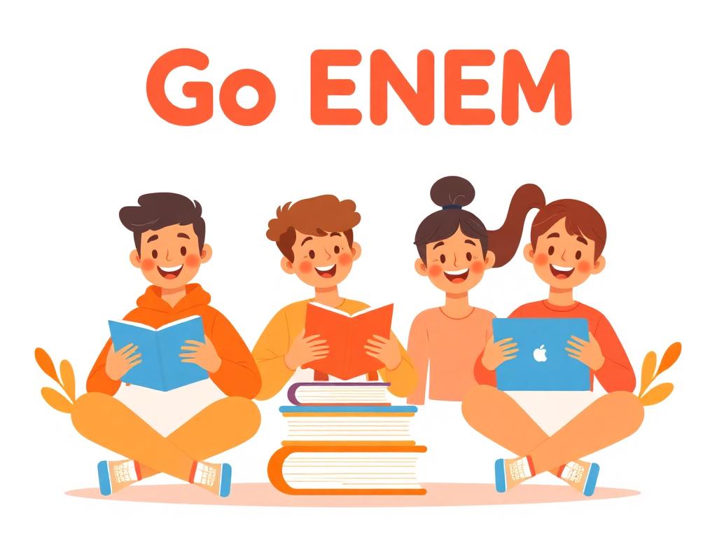 Ilustração de estudantes felizes estudando para o ENEM